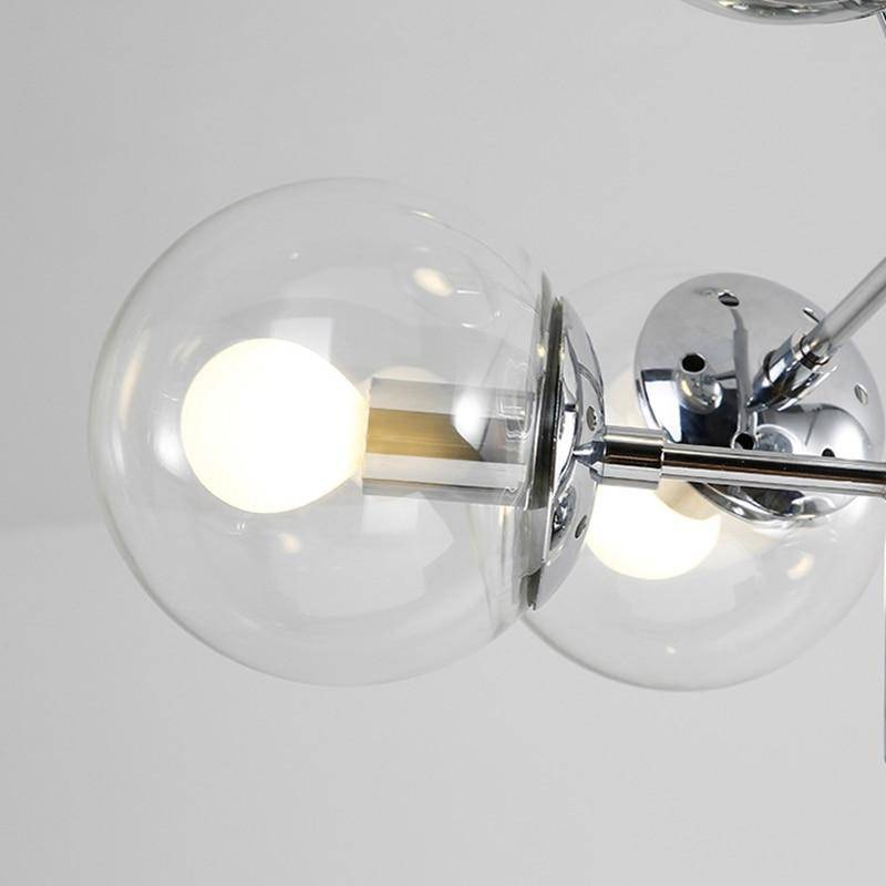 Luminária pendente LED cromada de design e bola de vidro