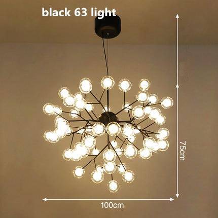 Lustre LED com desenho de galho de árvore e bolas de vidro