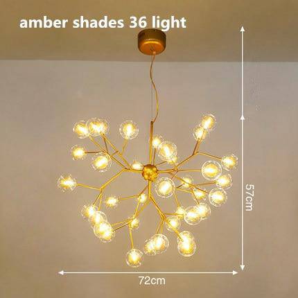 Lustre LED com desenho de galho de árvore e bolas de vidro