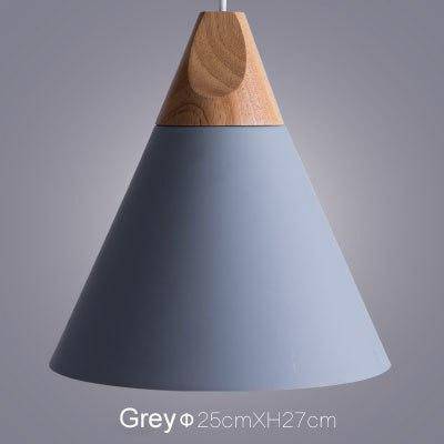 Luminária pendente LED em forma de cone de madeira e alumínio