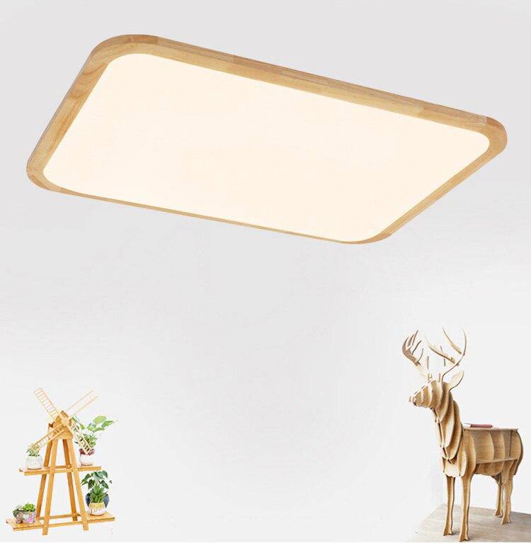 Plafon LED retangular de madeira com bordas arredondadas