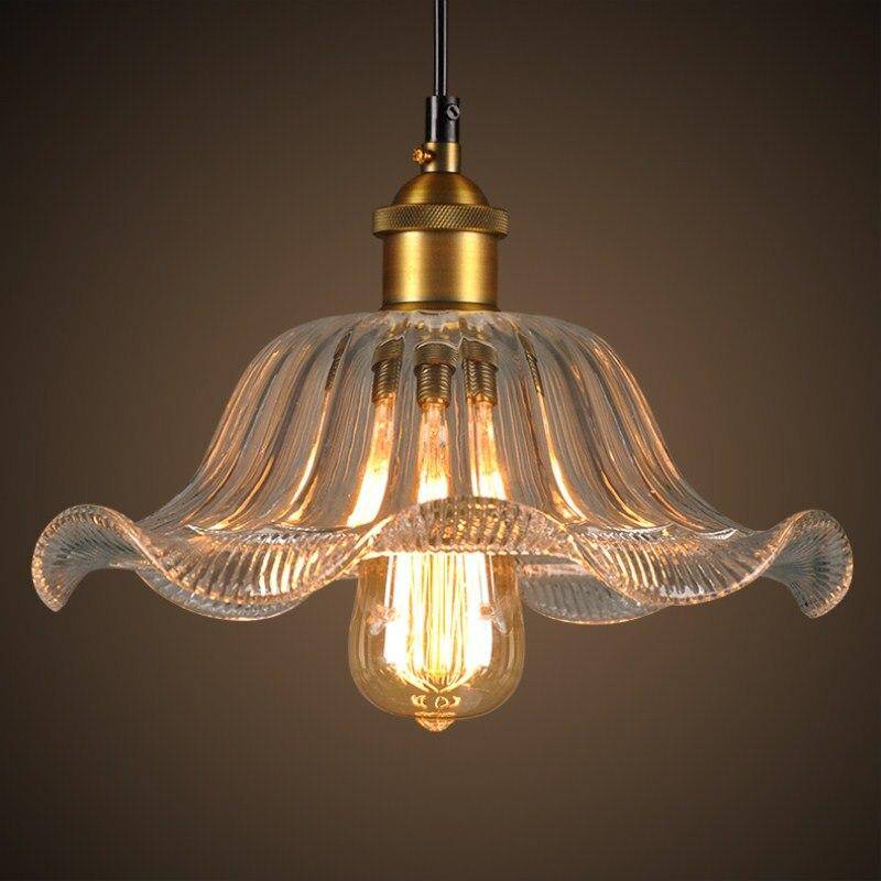 Luminária pendente de vidro vintage e base dourada