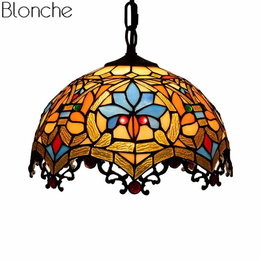 Luminária pendente tiffany com vitral colorido Mediteraneen