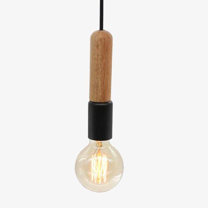 Luminária pendente simples em barra de madeira