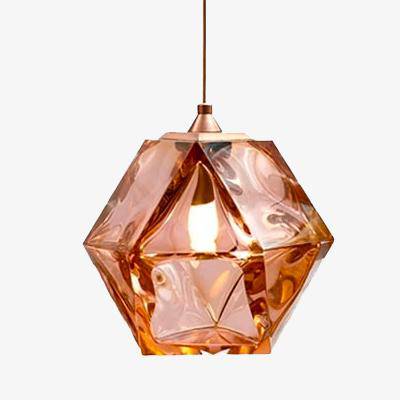 Luminária pendente com design de diamante colorido em vidro de cristal