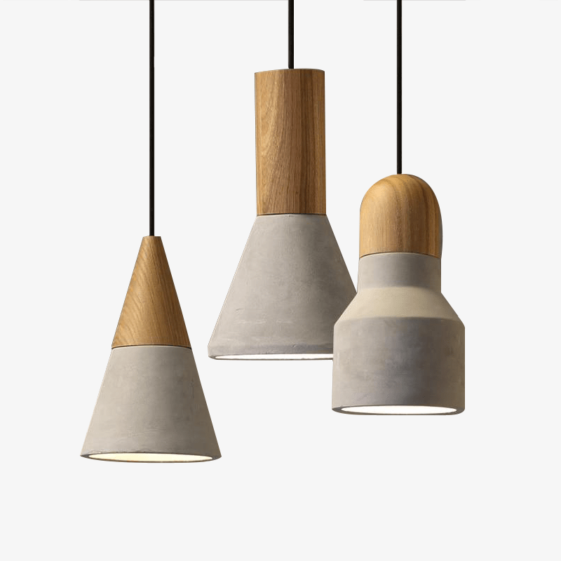 Luminária pendente de design em madeira e cimento em diversos formatos Studio