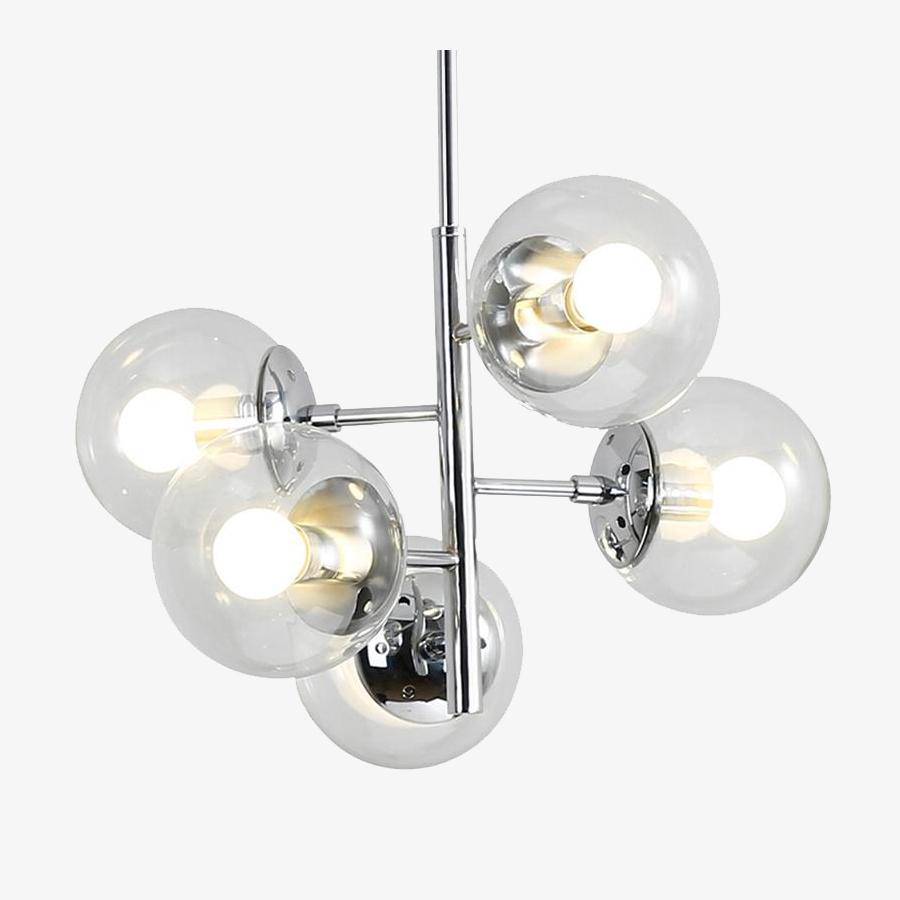 Luminária pendente LED cromada de design e bola de vidro