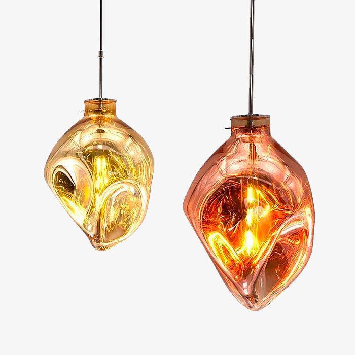 Luminária pendente LED design em vidro distorcido cor Lava
