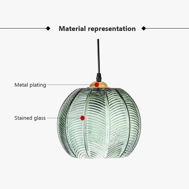 Luminária pendente de vidro moderna com padrão de folha verde